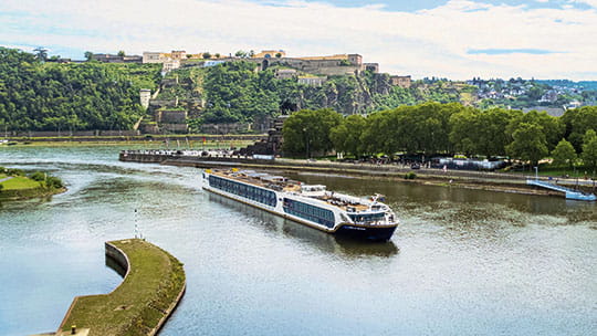 Spirit of the Rhine sailing through Koblenz, Germany